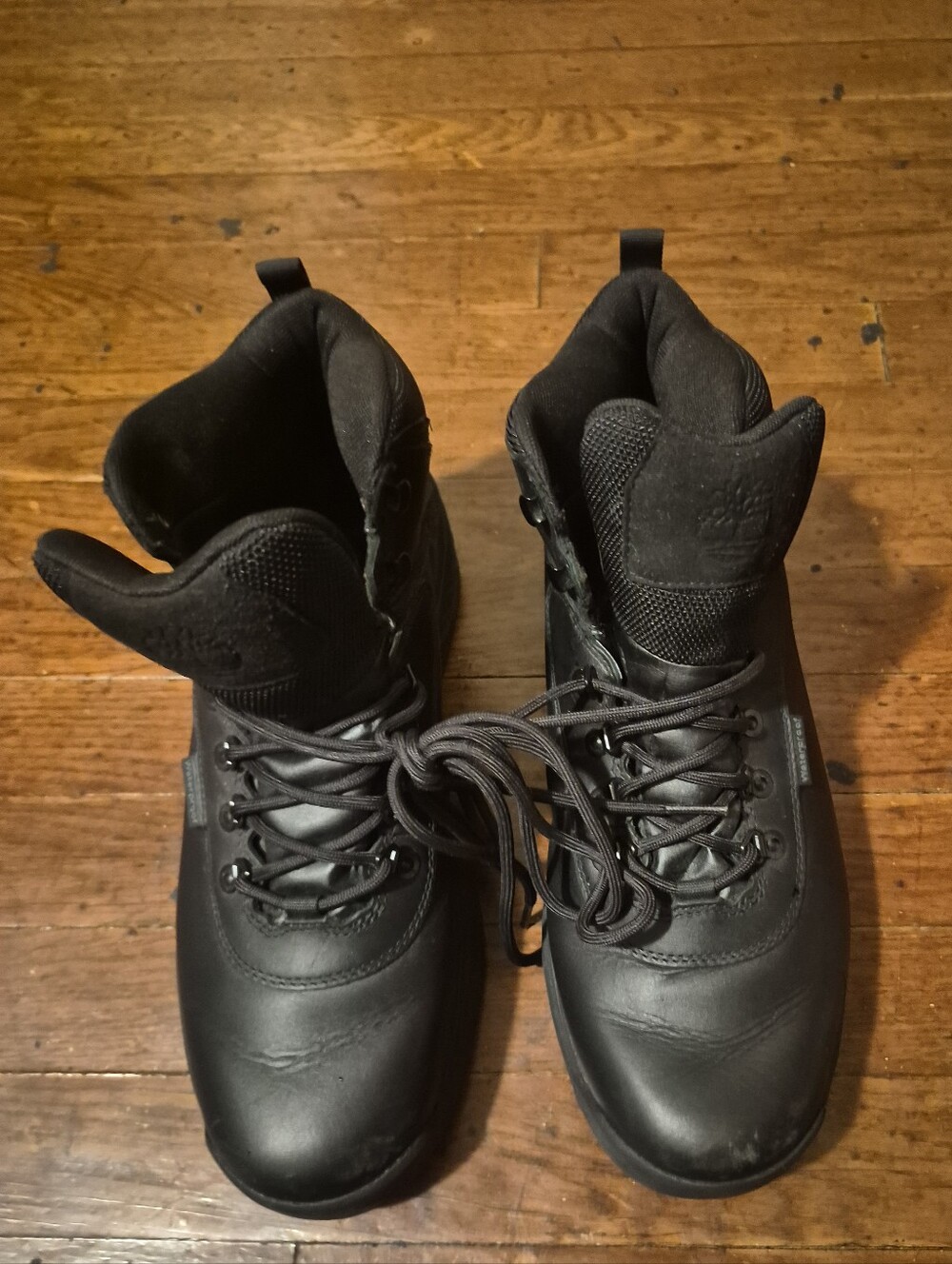 Timberland Men's Sz 12 Black Leather Tactical Boots - Durable Lace-Up Work Shoes